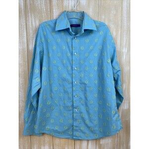 Kuhlman Mens Button-Down Long Sleeves Shirt Blue/Yellow Pattern Size 43